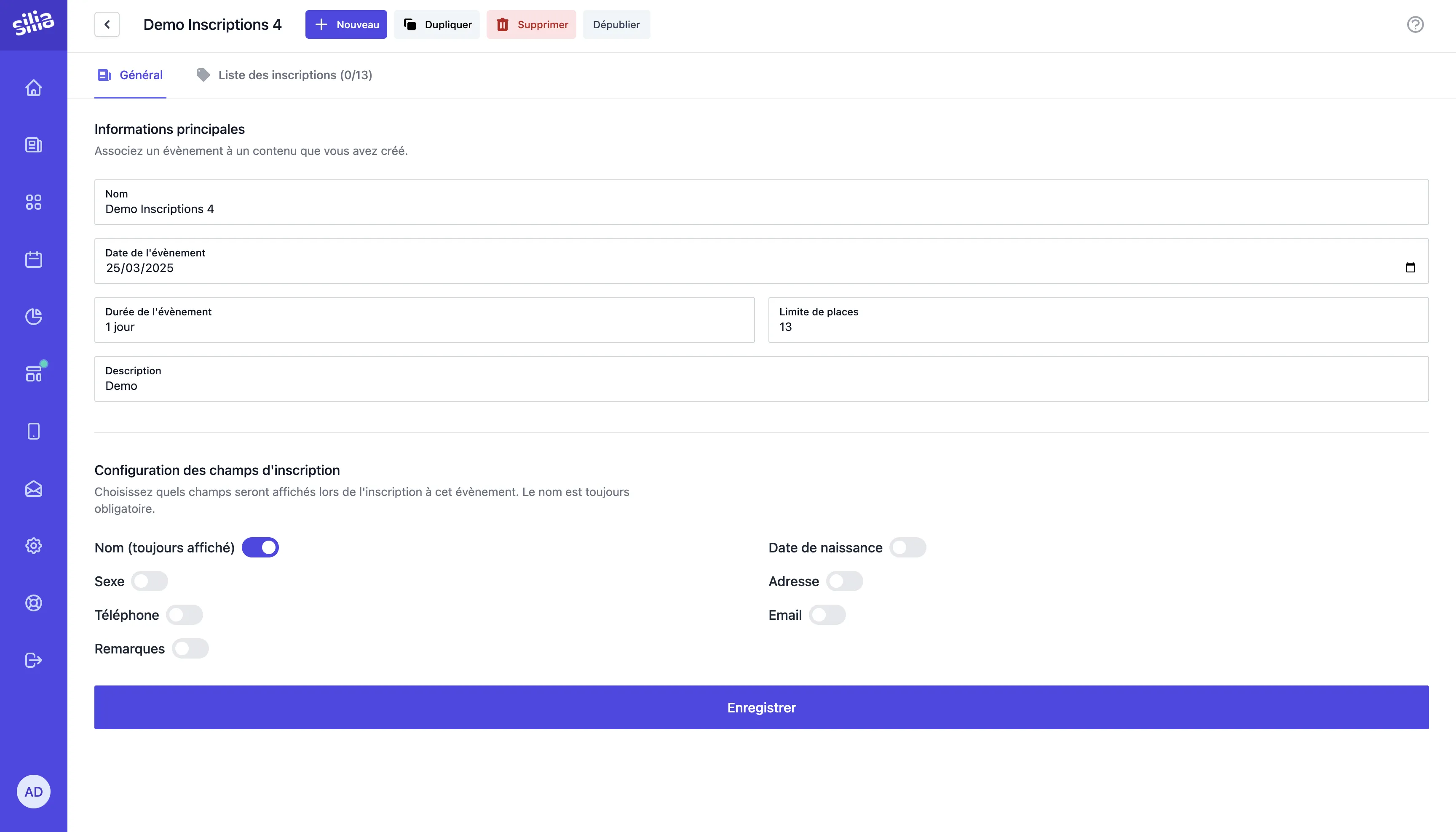 Gestion des événements