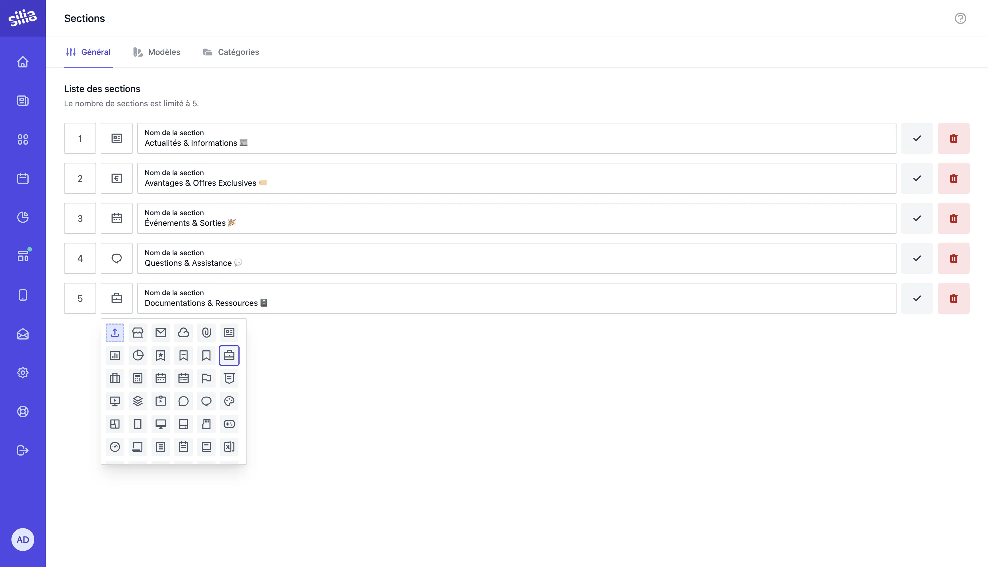 Gestion des sections